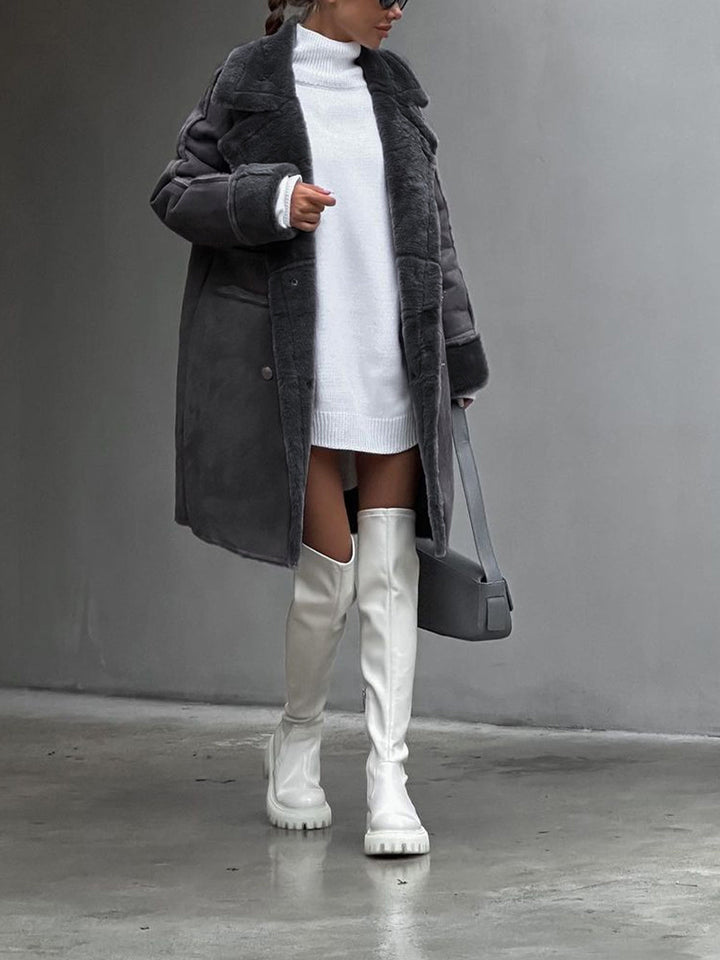 Stylish Long Polar Fleece Women's Coat - Ava-Beige-S-Nora Luxe