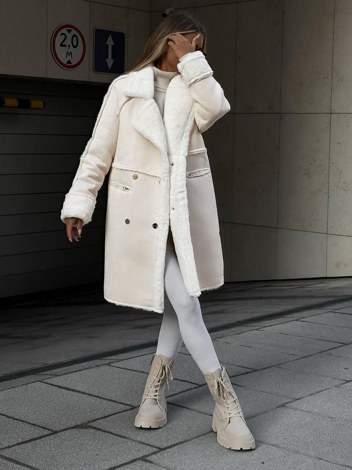 Stylish Long Polar Fleece Women's Coat - Ava-Beige-S-Nora Luxe