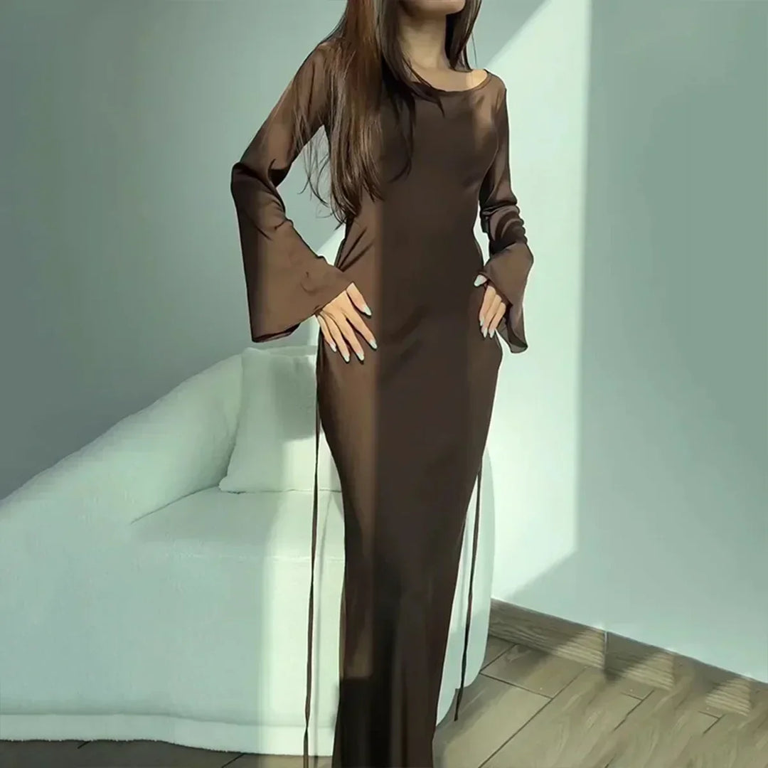 Stylish Long Sleeve Dress - Elisa-Brown-XS-Nora Luxe