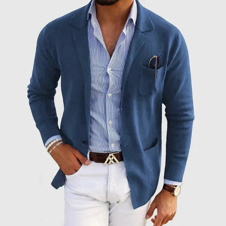 Stylish Men's Blazer with Casual Button Pockets and Collar - Lorenzo-Blue-S-Nora Luxe