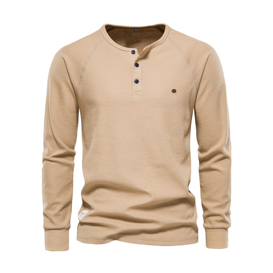 Stylish Men's Long Sleeve Shirt - Milo-Khaki-S-Nora Luxe