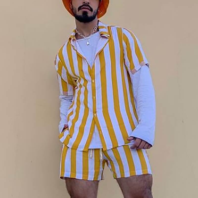 Stylish men's summer set with striped pattern - StripesFresh-Yellow-S-The Livary