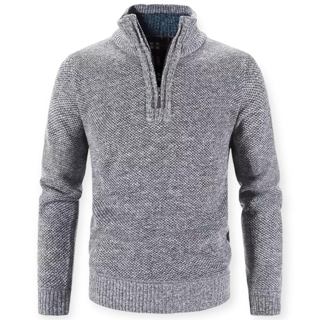 Stylish Men's Sweater with Half Zip - SummitCraft-Gray-M-Nora Luxe