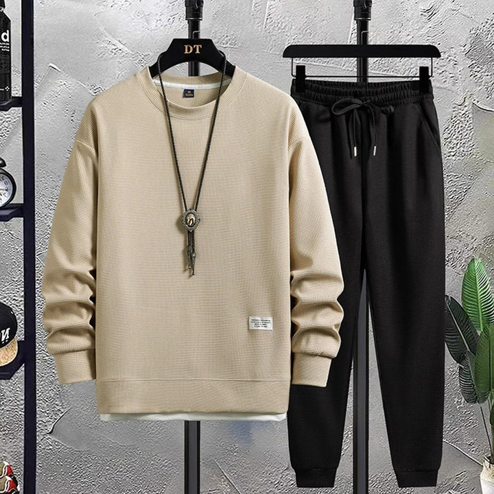 Stylish Men's Tracksuit - Mason-Beige-Black-M-Nora Luxe