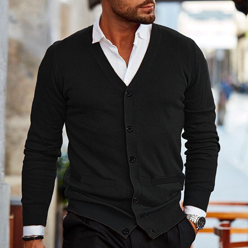 Stylish Men's Waistcoat with V-neck and Button Closure - Lucas-Black-S-Nora Luxe