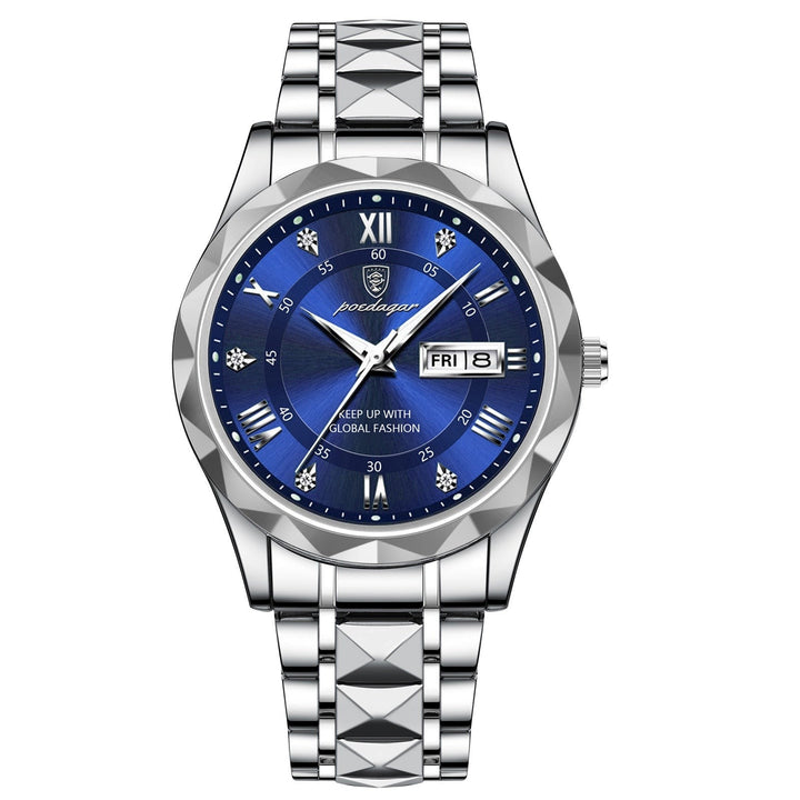 Stylish Men's Watch in Stainless Steel - LumiSteel-Silver Blue-Nora Luxe