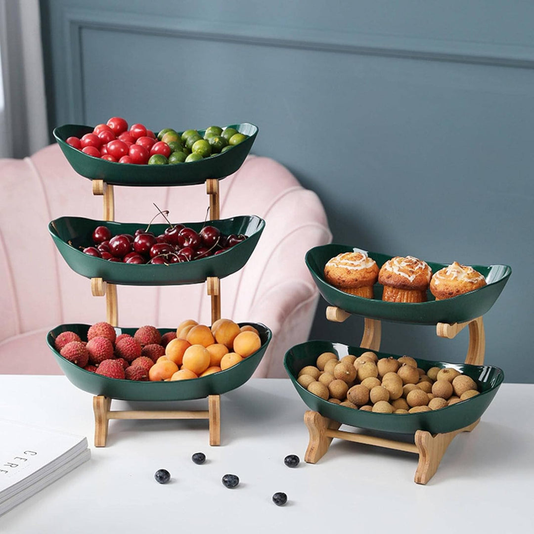 Stylish Metal Fruit Stand with 2 or 3 Tiers - StackFruit-Beige (2 Layers)-Nora Luxe