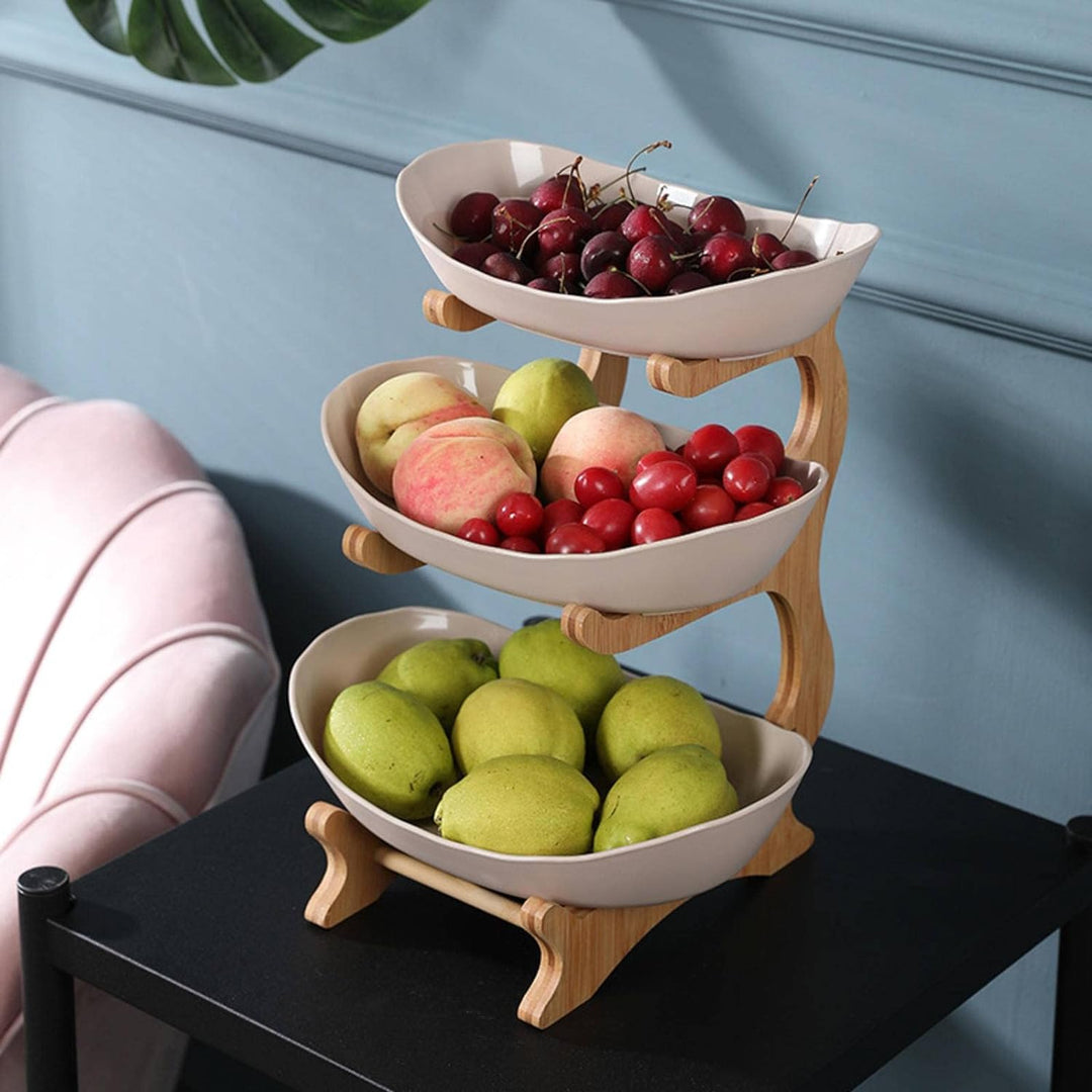 Stylish Metal Fruit Stand with 2 or 3 Tiers - StackFruit-Beige (2 Layers)-Nora Luxe
