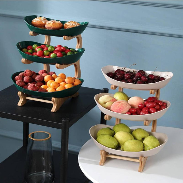 Stylish Metal Fruit Stand with 2 or 3 Tiers - StackFruit-Beige (2 Layers)-Nora Luxe