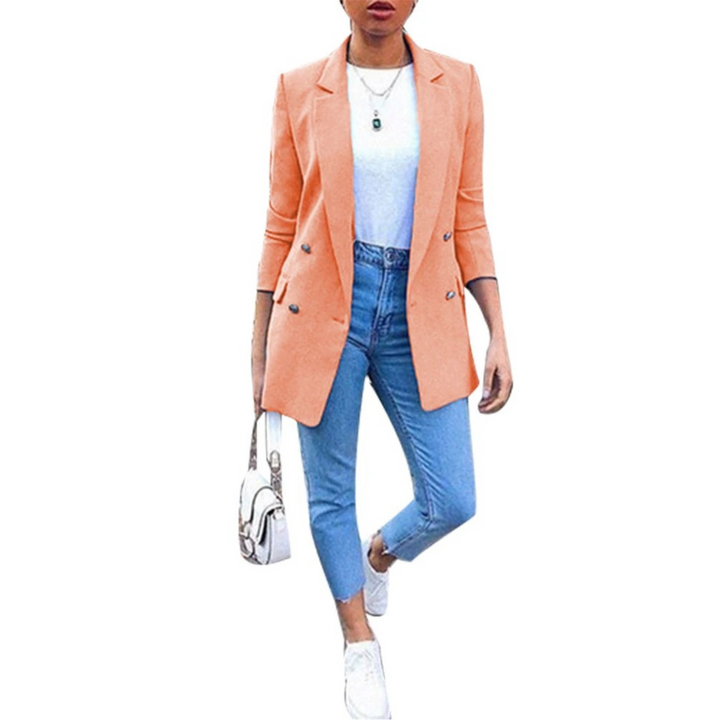 Stylish Mid-length Women's Blazer - Ava-Orange-S-Nora Luxe