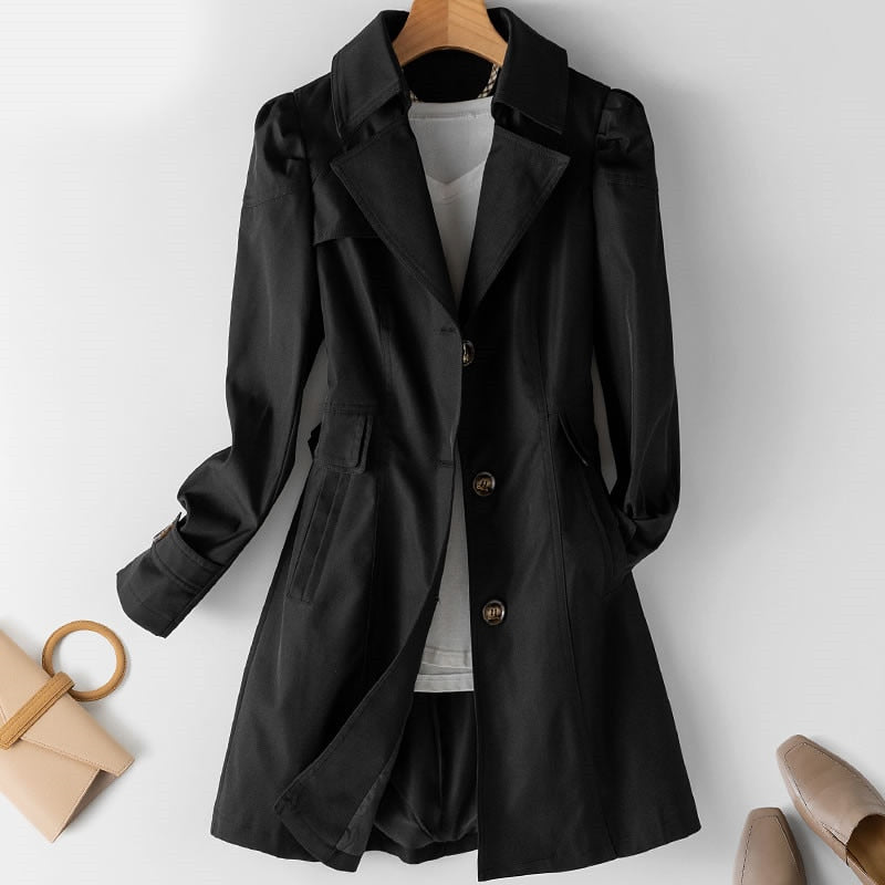 Stylish Mid-Length Women's Trench Coat - Victoria-Black-M-Nora Luxe