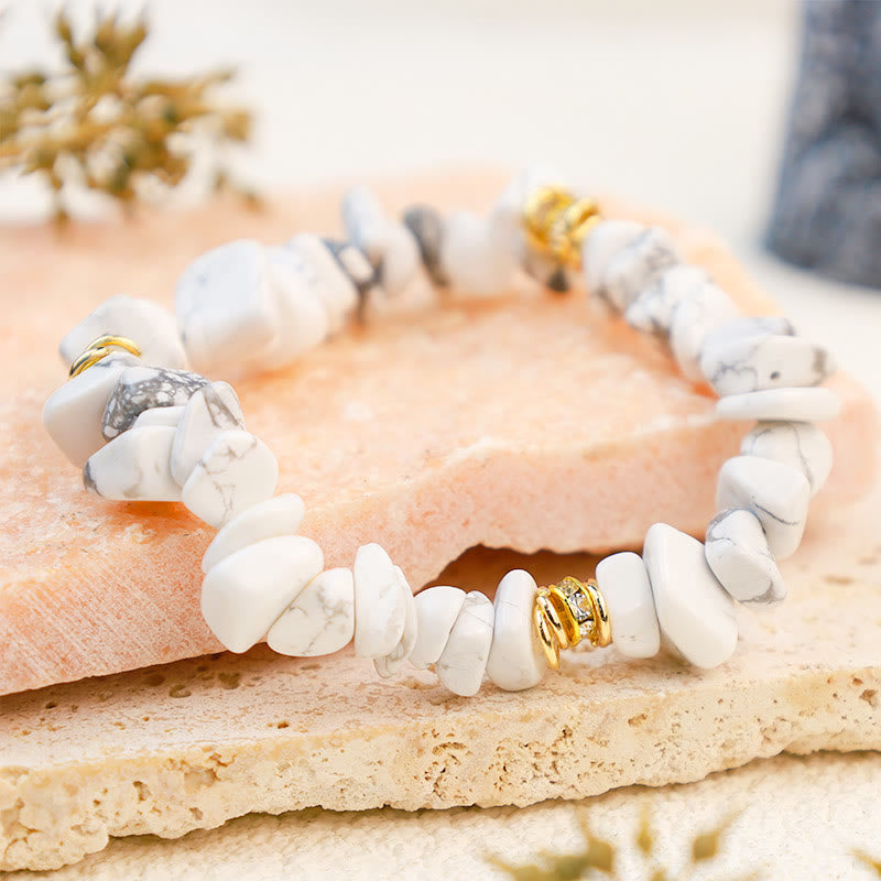 Stylish Natural Stone Crystal Beads Bracelet - Celine-White Turquoise-Nora Luxe