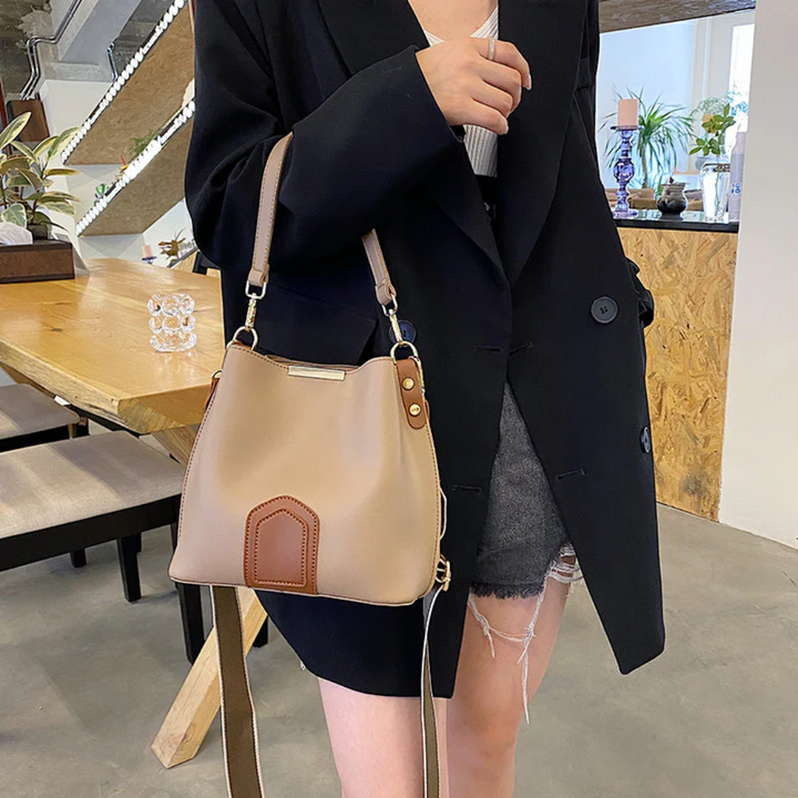 Stylish Premium Leather Shoulder Bag - BellaViva-Khaki-Nora Luxe