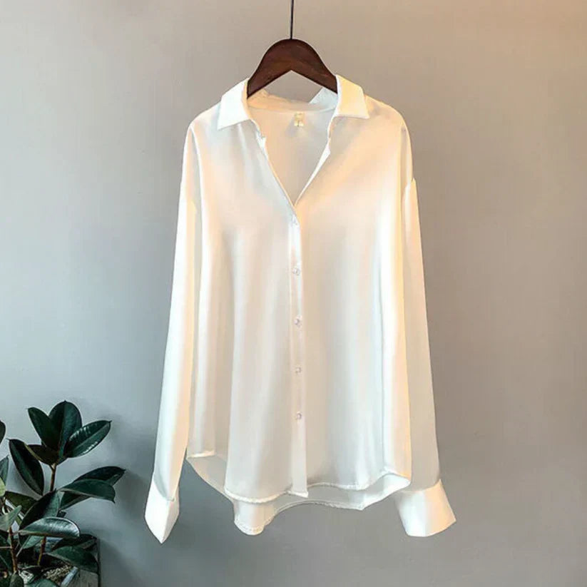 Stylish Satin Women's Blouse - Elina-White-S-The Livary