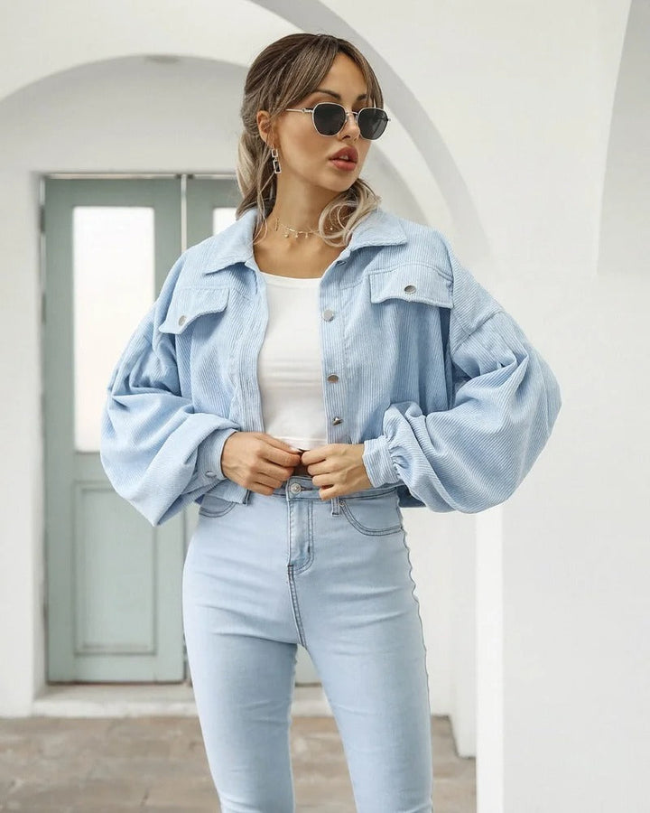 Stylish short denim jacket - Amira-Blue-S-Nora Luxe