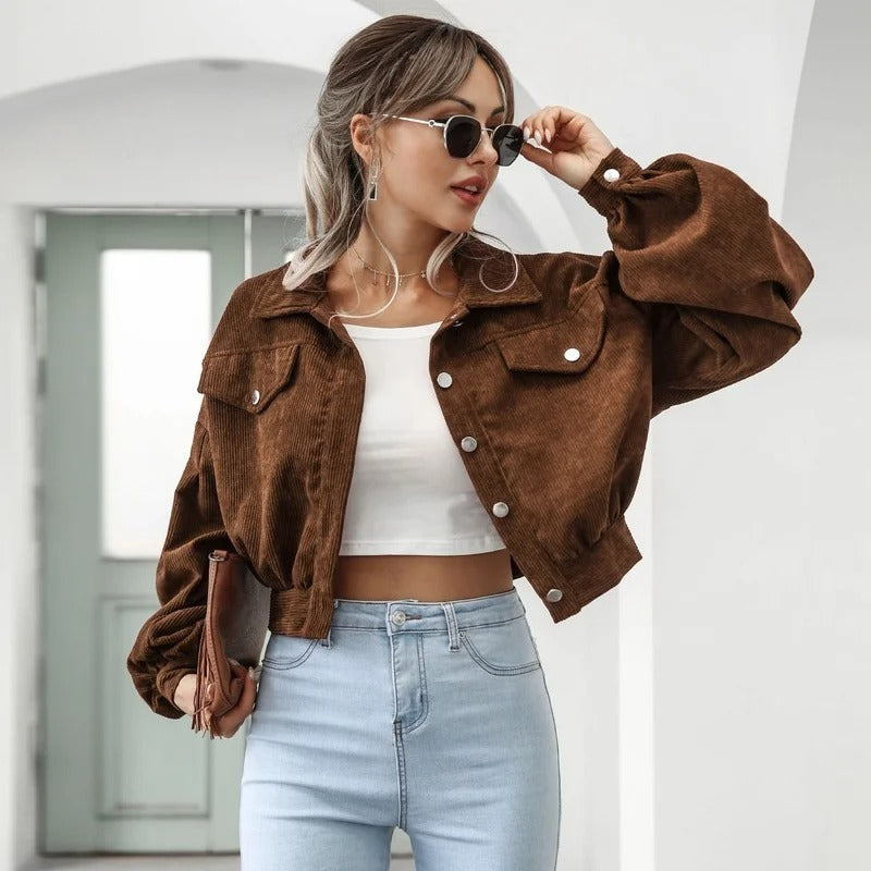 Stylish short denim jacket - Amira-Brown-S-Nora Luxe