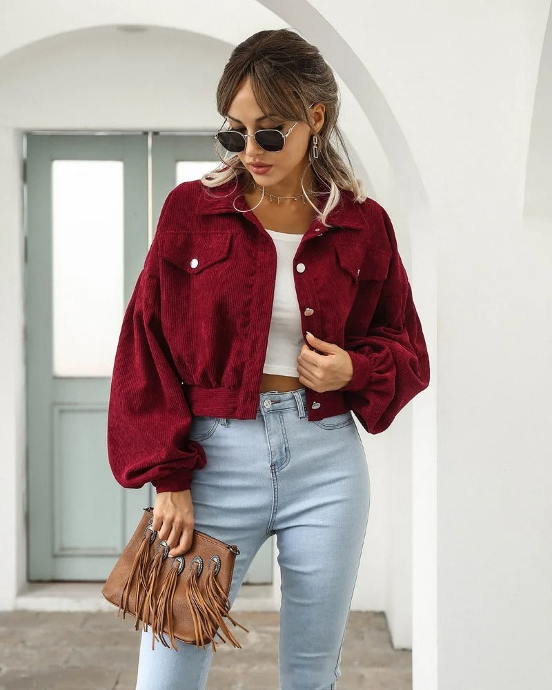 Stylish short denim jacket - Amira-Red-S-Nora Luxe