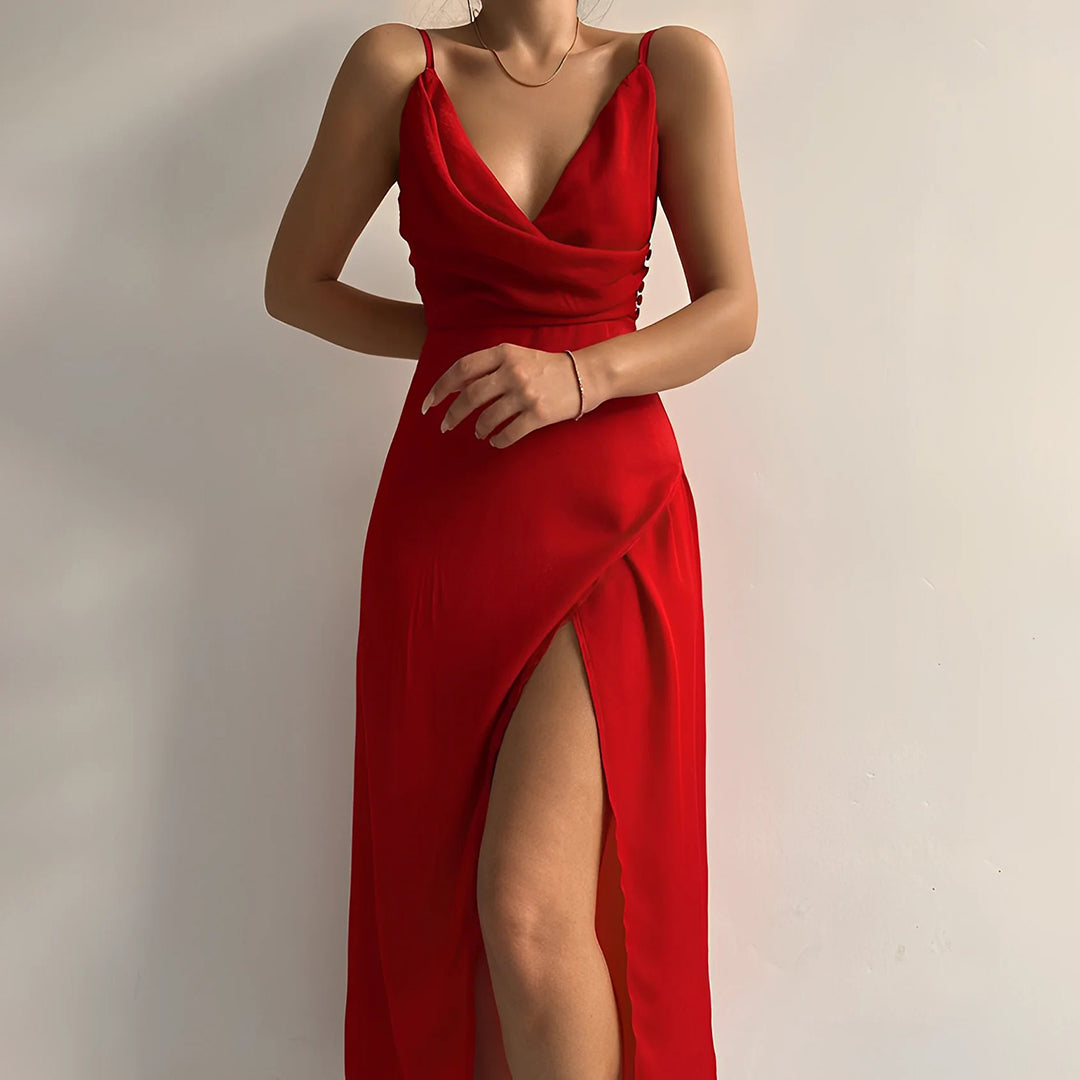 Stylish spaghetti strap dress – Elara-Red-S-Nora Luxe