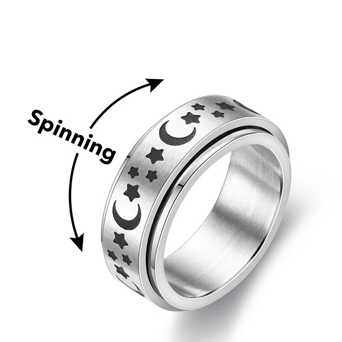 Stylish Spinning Ring - SpinCalm-Moon and Stars-6-Nora Luxe