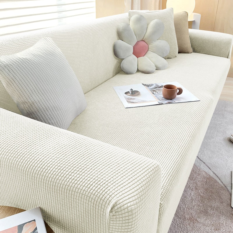 Stylish Stretchable Sofa Cover - StretchGuard-Beige White-1-Seater (35.4 – 55.1 in)-Nora Luxe