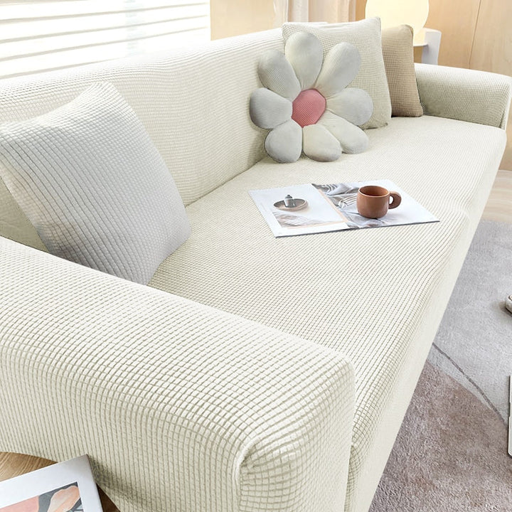 Stylish Stretchable Sofa Cover - StretchGuard-Beige White-1-Seater (35.4 – 55.1 in)-Nora Luxe