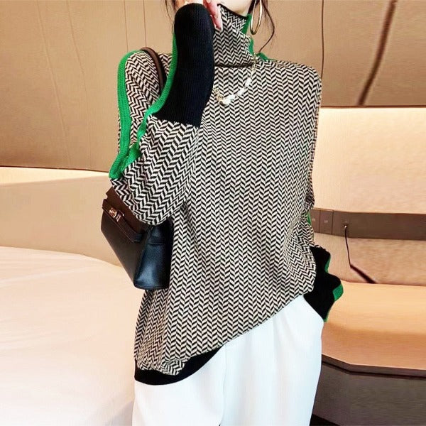 Stylish Striped Ladies Sweater - Lena-Green-S-Nora Luxe