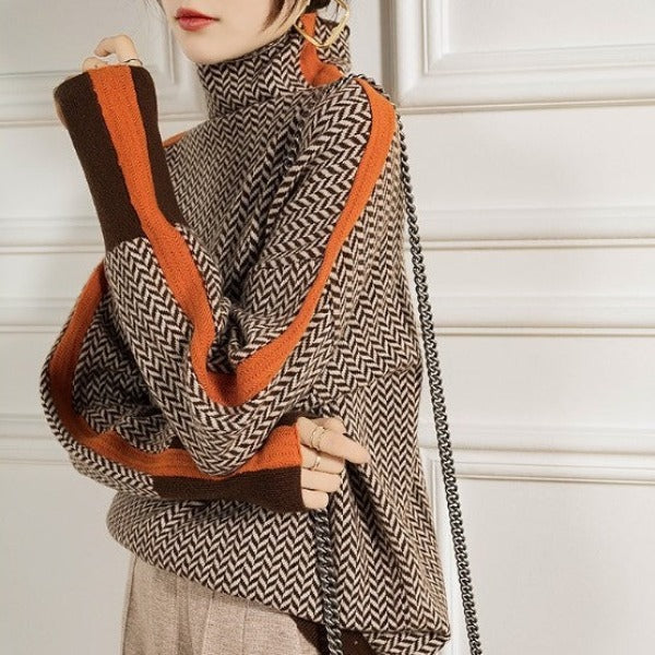 Stylish Striped Ladies Sweater - Lena-Orange-S-Nora Luxe