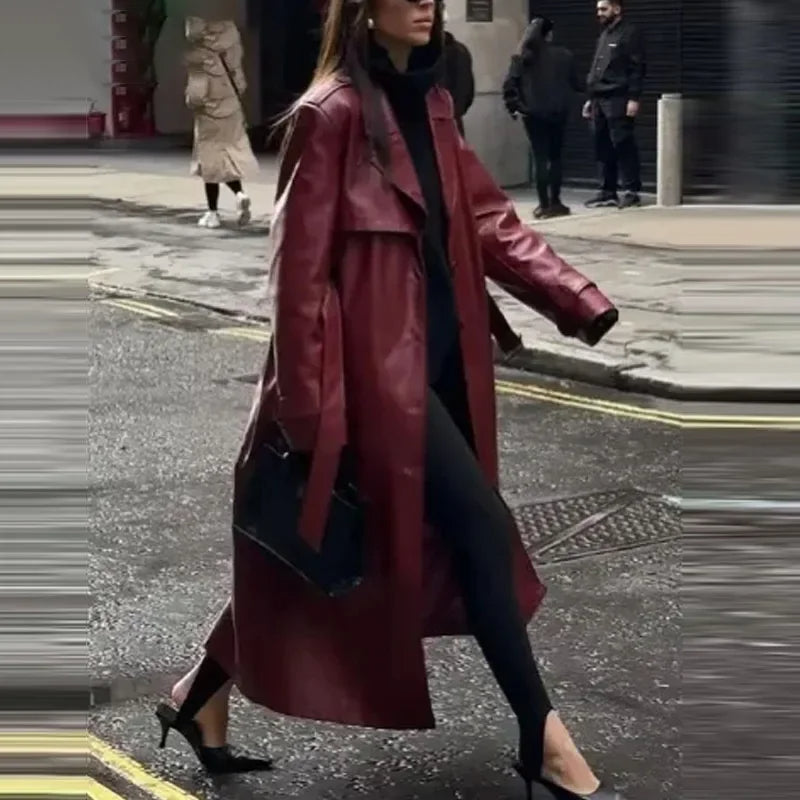 Stylish Vegan Leather Women's Jacket - Viviette-Brown-S-Nora Luxe
