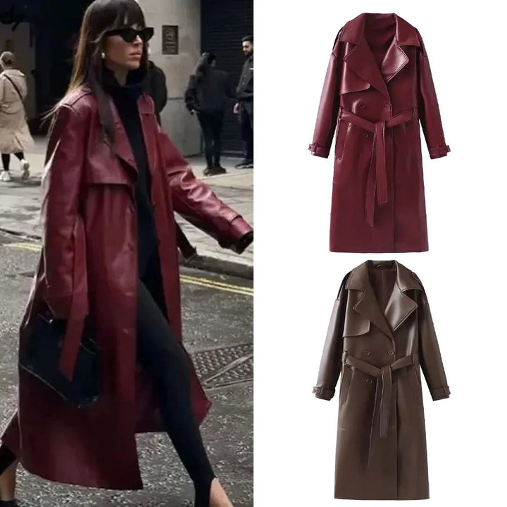Stylish Vegan Leather Women's Jacket - Viviette-Brown-S-Nora Luxe