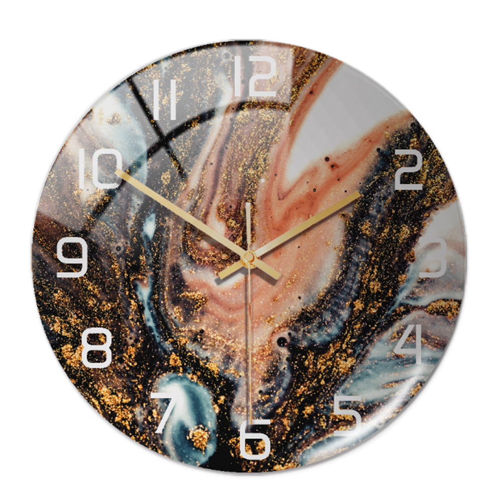 Stylish Wall Clock with Marble Texture - MarbleTime-Black Copper Blue-Nora Luxe