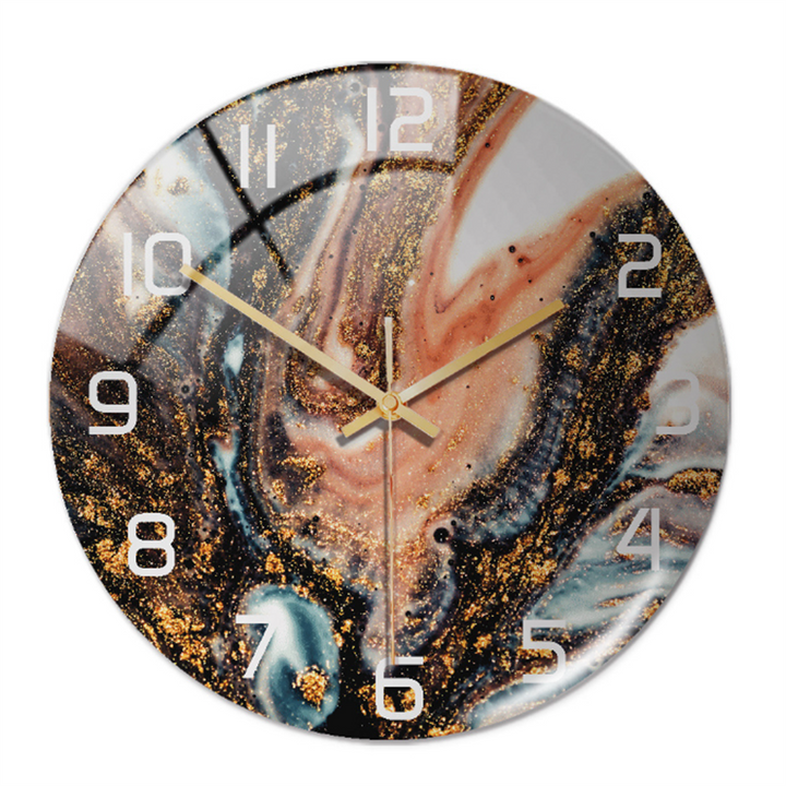 Stylish Wall Clock with Marble Texture - MarbleTime-Black Copper Blue-Nora Luxe