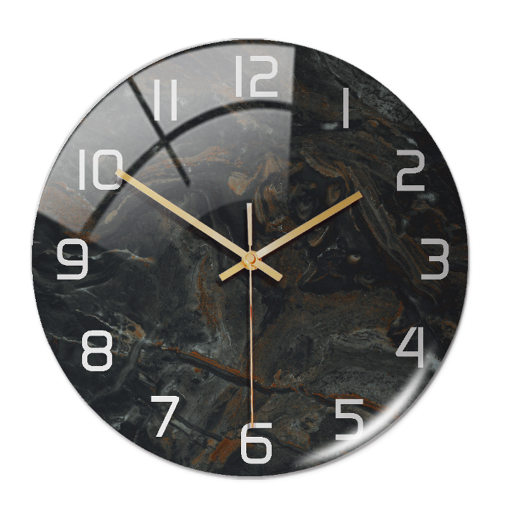 Stylish Wall Clock with Marble Texture - MarbleTime-Black-Nora Luxe