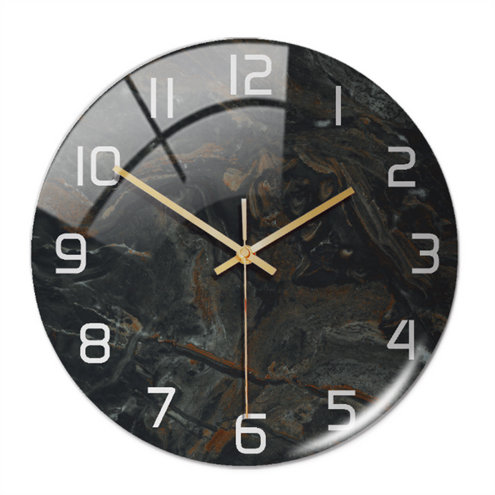 Stylish Wall Clock with Marble Texture - MarbleTime-Black-Nora Luxe