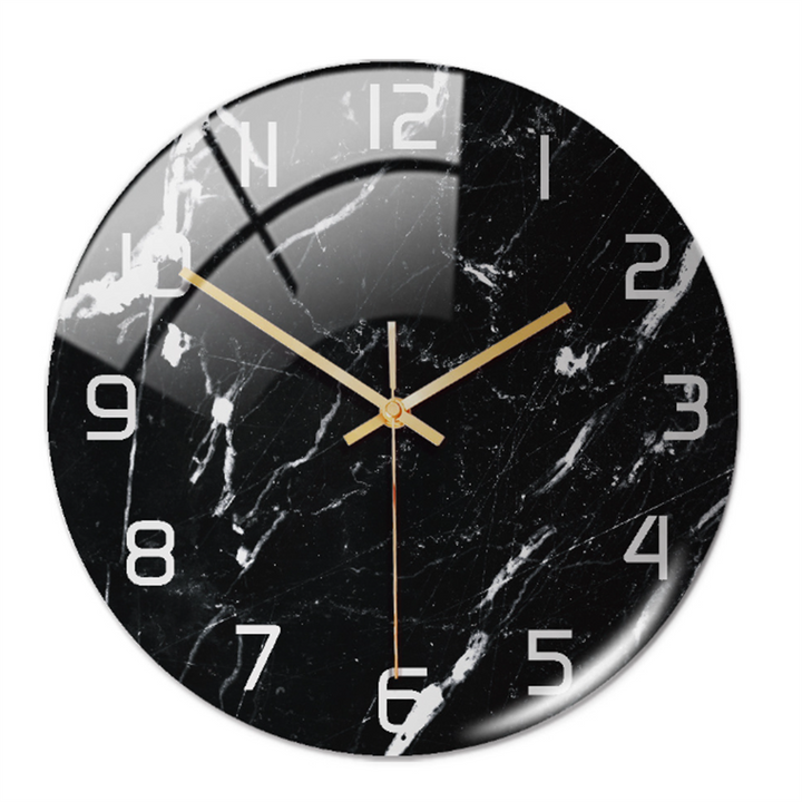 Stylish Wall Clock with Marble Texture - MarbleTime-Black White-Nora Luxe