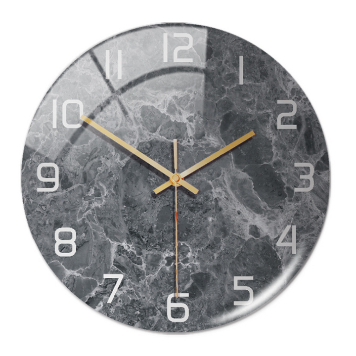 Stylish Wall Clock with Marble Texture - MarbleTime-Dark Gray-Nora Luxe