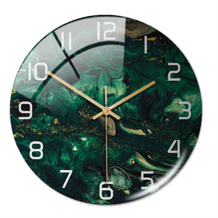 Stylish Wall Clock with Marble Texture - MarbleTime-Dark Green-Nora Luxe