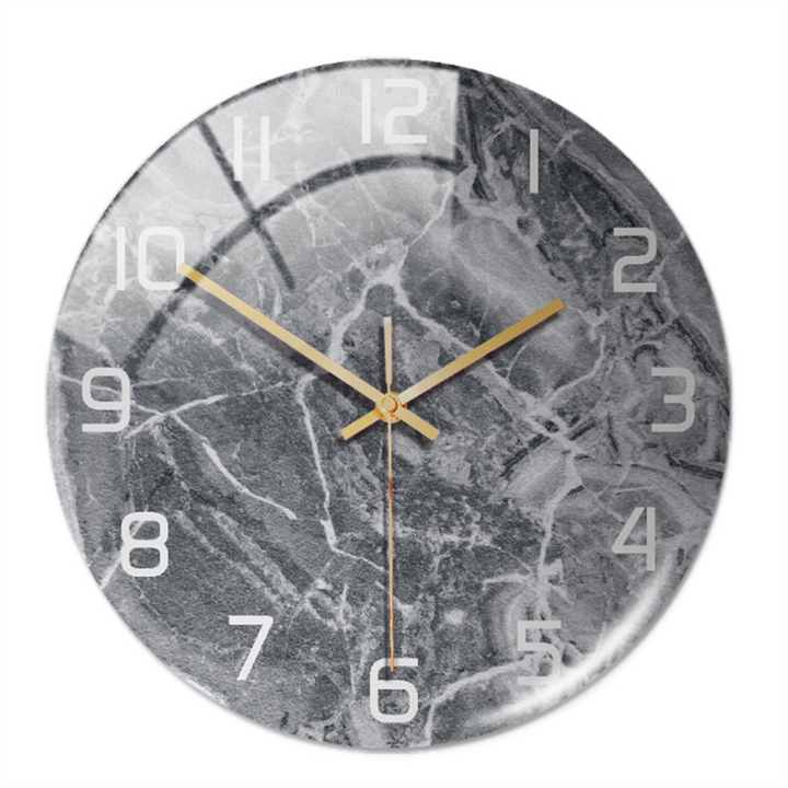 Stylish Wall Clock with Marble Texture - MarbleTime-Gray-Nora Luxe