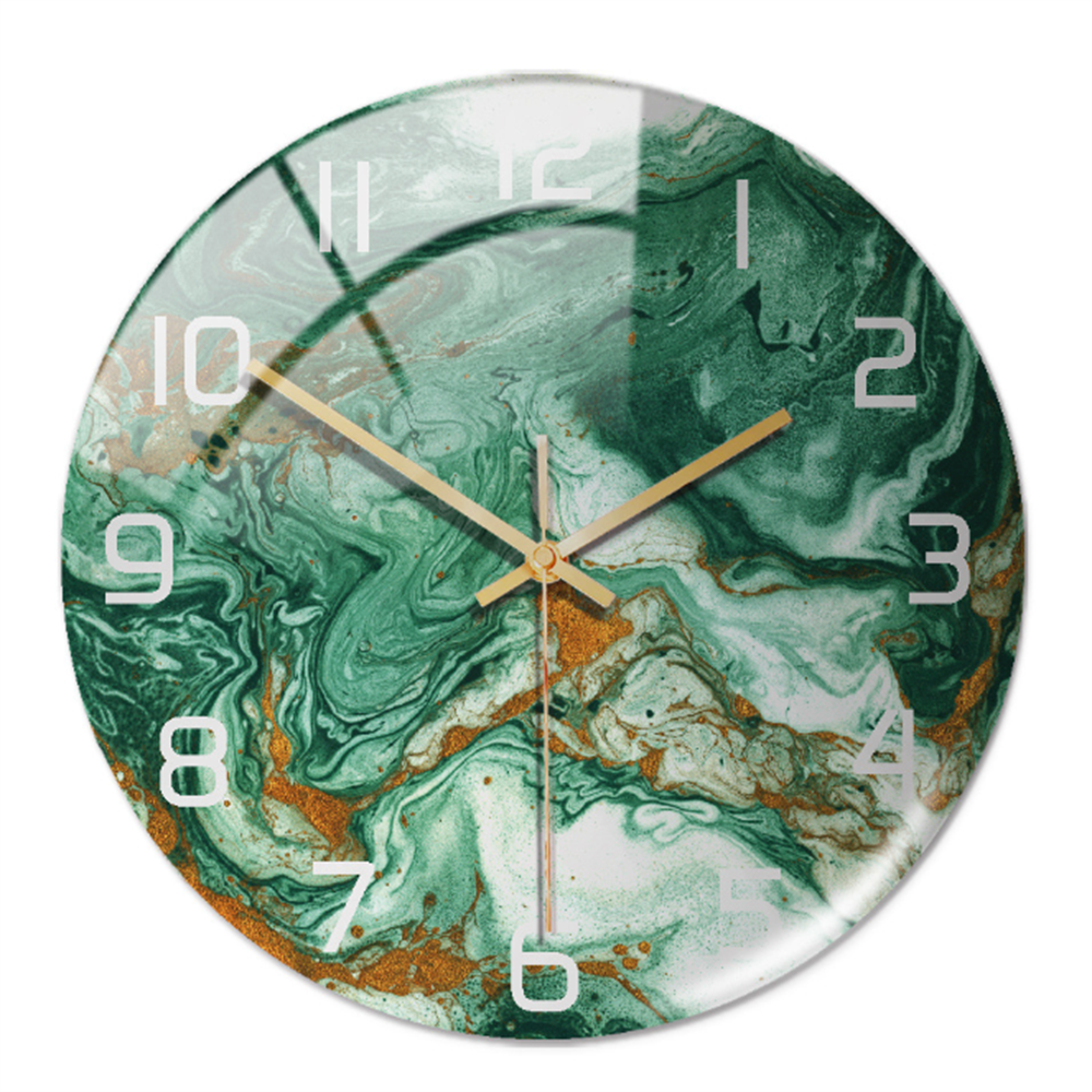Stylish Wall Clock with Marble Texture - MarbleTime-Green-Nora Luxe