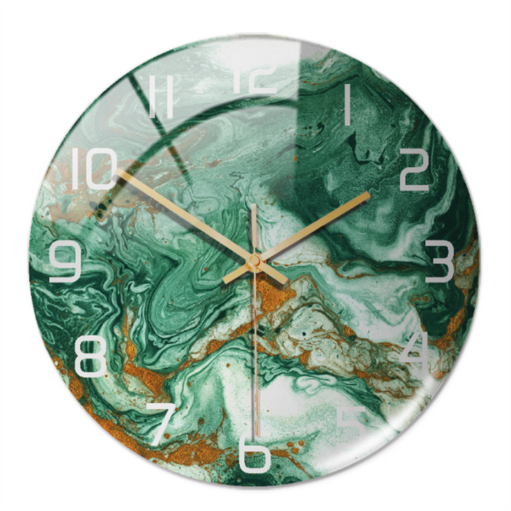 Stylish Wall Clock with Marble Texture - MarbleTime-Green-Nora Luxe