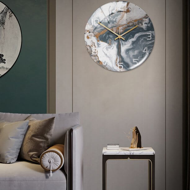 Stylish Wall Clock with Marble Texture - MarbleTime-Green-Nora Luxe