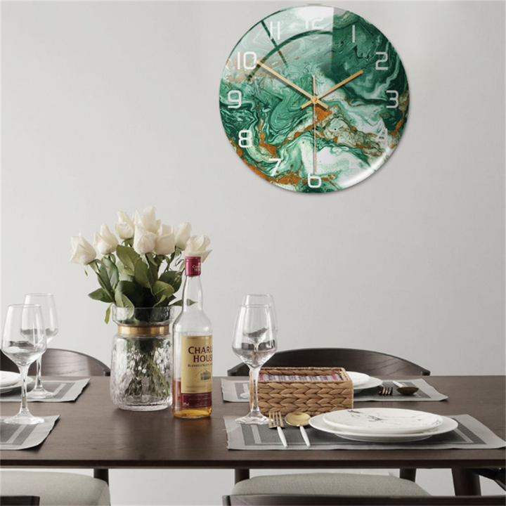 Stylish Wall Clock with Marble Texture - MarbleTime-Green-Nora Luxe