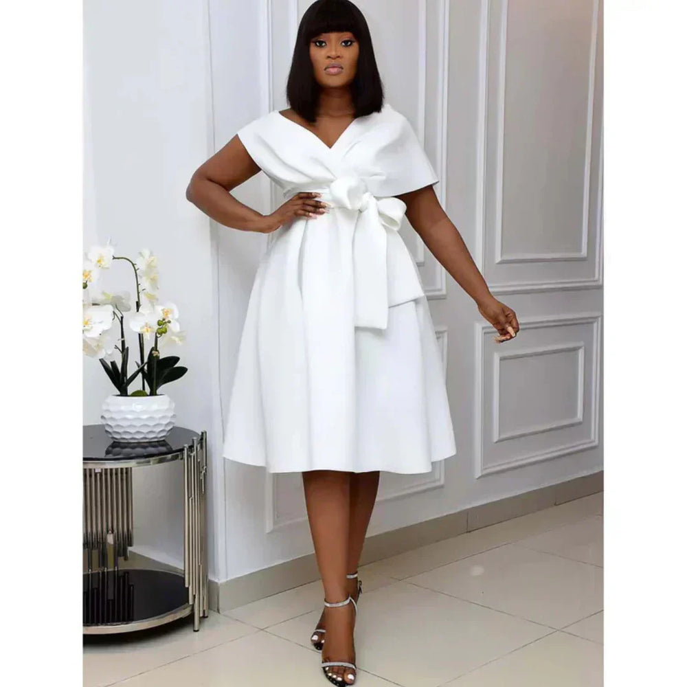 Stylish women's A-line mini dress with short sleeves – Naila-White-S-Nora Luxe