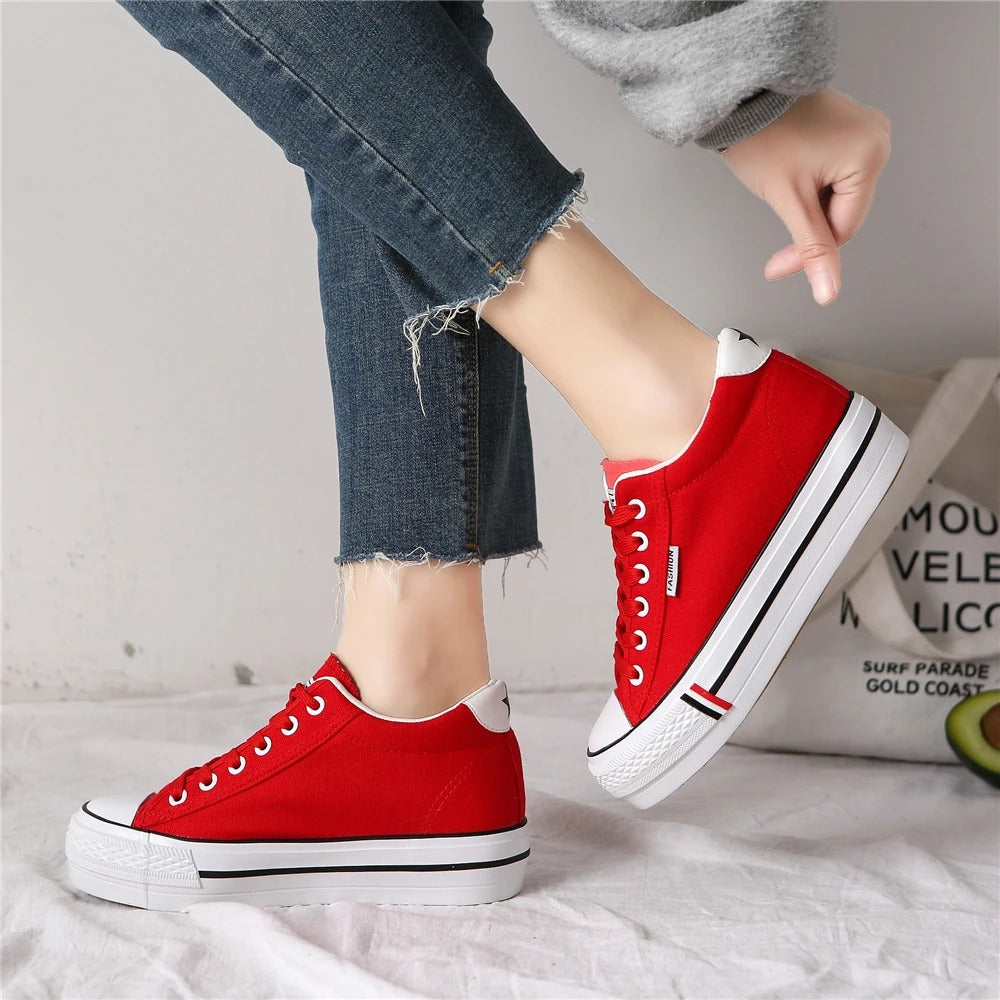 Stylish women's canvas sneakers with platform sole – Leonie-Dark blue-3-Nora Luxe