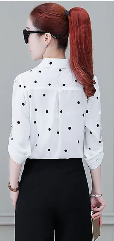 Stylish women's chiffon blouse with buttons & fold-over collar – Fenya-Khaki-L-Nora Luxe