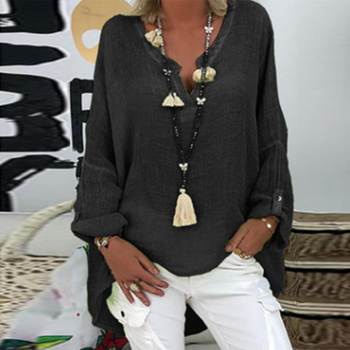 Stylish women's linen blouse – Elodie-Black-S-Nora Luxe