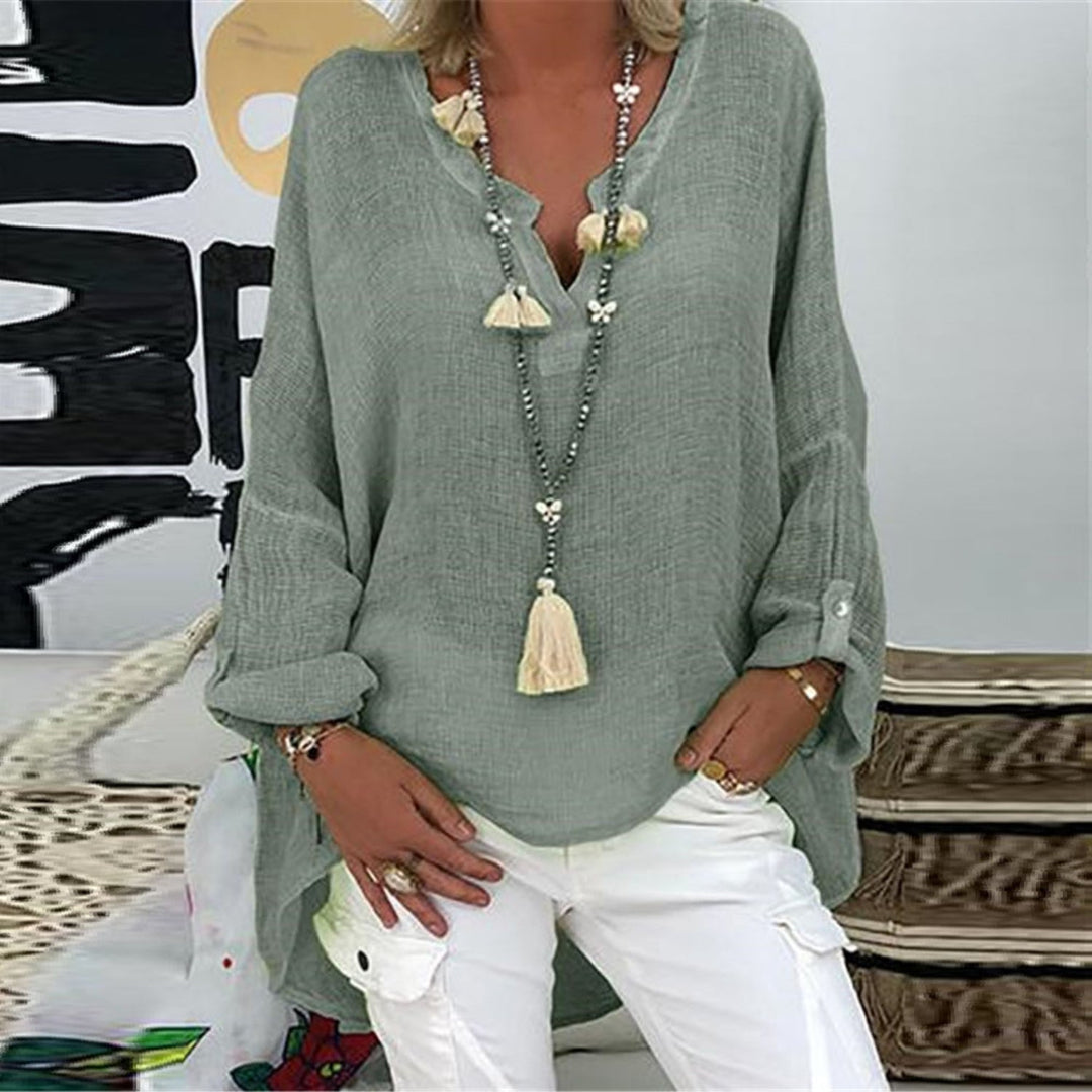 Stylish women's linen blouse – Elodie-Gray-S-Nora Luxe