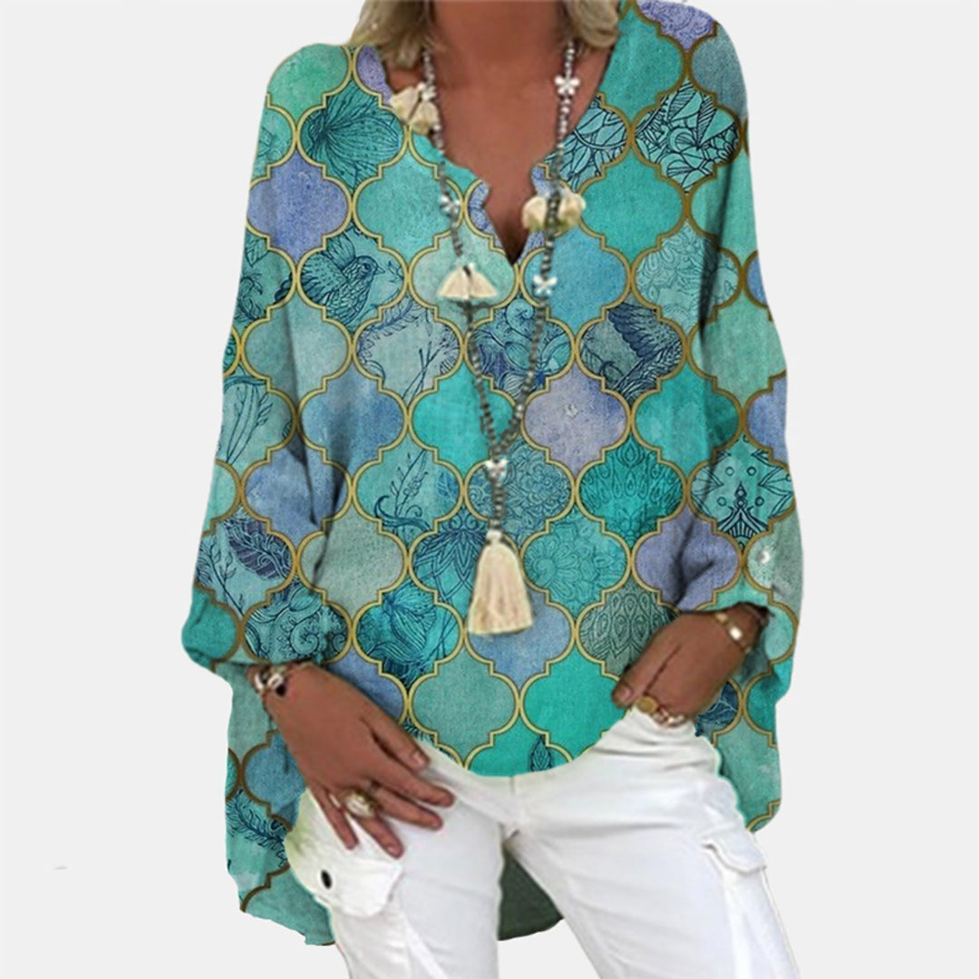 Stylish women's linen blouse – Elodie-Green Purple-S-Nora Luxe
