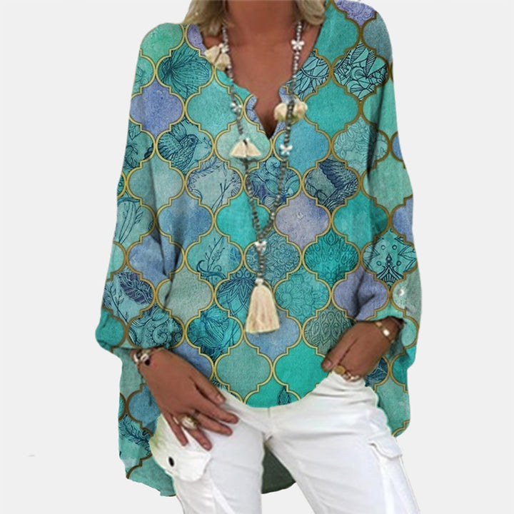 Stylish women's linen blouse – Elodie-Green Purple-S-Nora Luxe