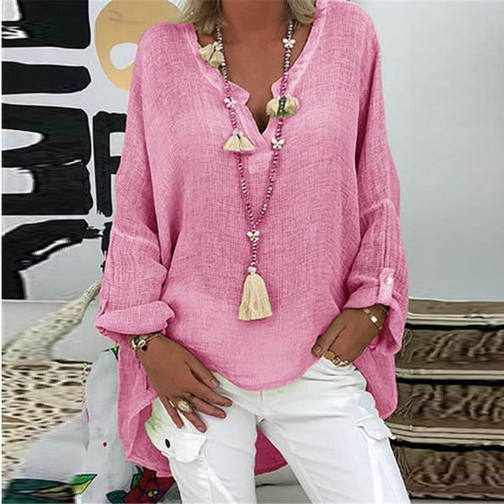 Stylish women's linen blouse – Elodie-Pink-S-Nora Luxe