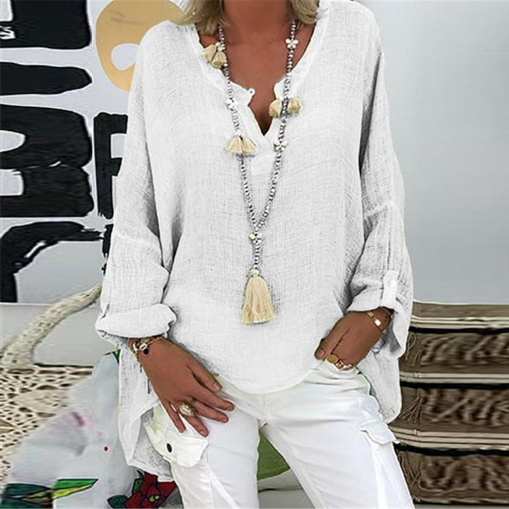 Stylish women's linen blouse – Elodie-White-S-Nora Luxe